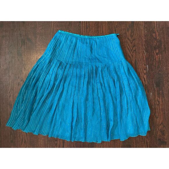 Vintage Spenser Jeremy 100% Silk Blue Sparkly Fairy Midi Skirt Size 6 - Picture 1 of 7